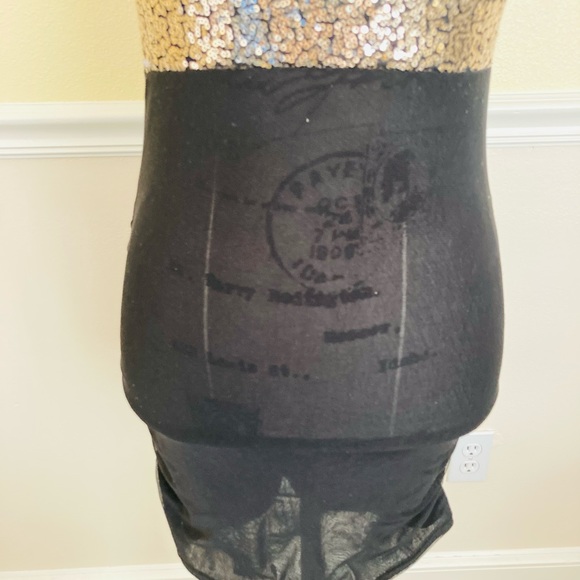 BODY CON SEXY GOLD SEQUINS & BLACK COCKTAIL DRESS - Picture 4 of 4